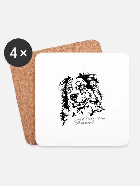 AUSTRALIAN SHEPHERD merle Portrait Wilsigns - Untersetzer (4er-Set) - Weiß