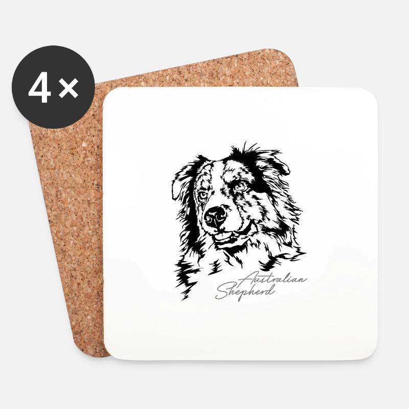 AUSTRALIAN SHEPHERD merle Portrait Wilsigns - Untersetzer (4er-Set) - Weiß