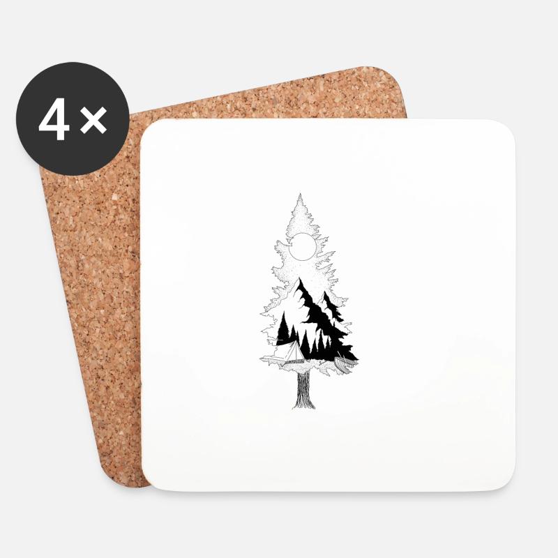 Baum Landschaft Natur Berge Camping - Untersetzer (4er-Set) - Weiß