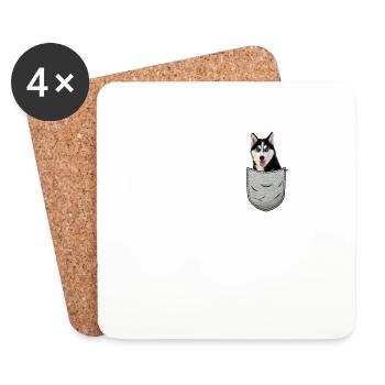 Siberian Husky in der Brust-Tasche Pocket für Hund - Untersetzer (4er-Set) - Weiß - Vorne