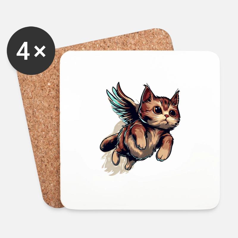 Fliegende Katze - Untersetzer (4er-Set) - Weiß