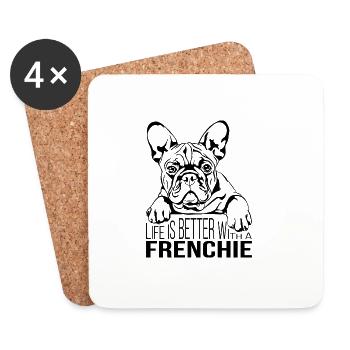 La vie des Frenchies est meilleure Bulldog Dogs Wilsigns - Dessous de verre (lot de 4) - blanc - Devant