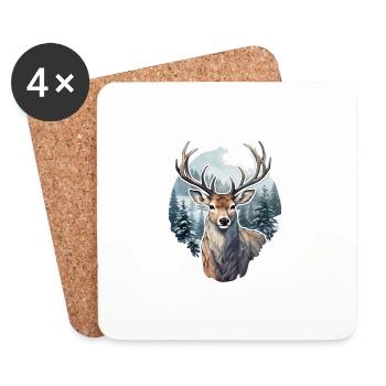 Cerf d’hiver - Dessous de verre (lot de 4) - blanc - Devant