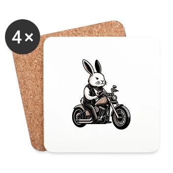 Lapin motard - Dessous de verre (lot de 4) - blanc - Devant