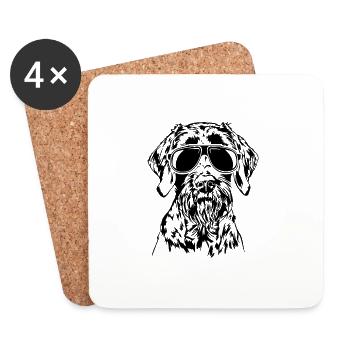 Deutsch Drahthaar Sonnenbrille Jagdhunde Wilsigns - Untersetzer (4er-Set) - Weiß - Vorne