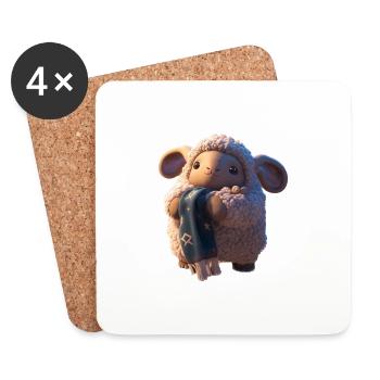 Mouton mignon avec foulard - Dessous de verre (lot de 4) - blanc - Devant