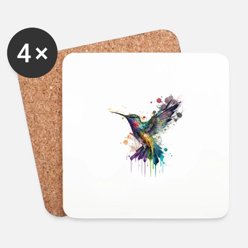 Kolibri Vogel Tier Kunst Aquarell Splash Bunt - Untersetzer (4er-Set) - Weiß