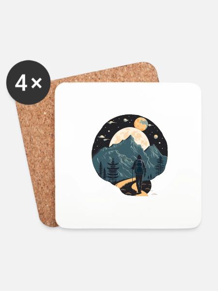 Night hike in the mountains. Outdoor motif - Coasters (set of 4) - white