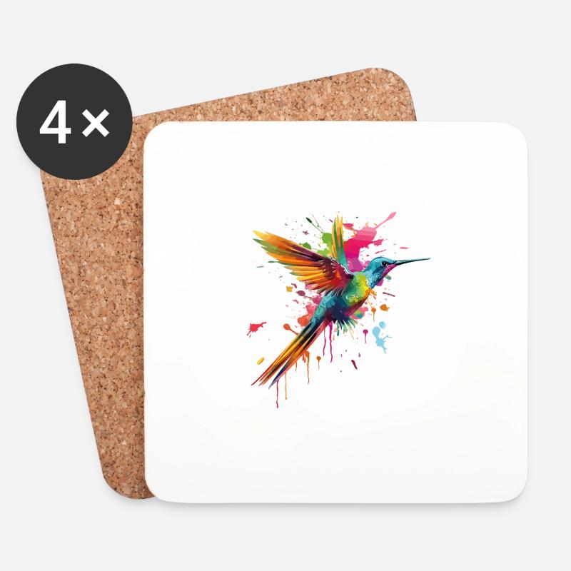 Kolibri Vogel Tier Kunst Aquarell Splash Bunt - Untersetzer (4er-Set) - Weiß