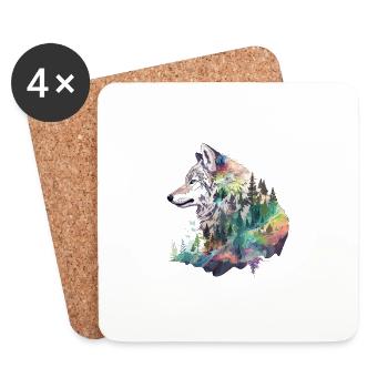 Wolf Wolfskopf Natur Wildnis Wald Bäume Kunst - Untersetzer (4er-Set) - Weiß - Vorne