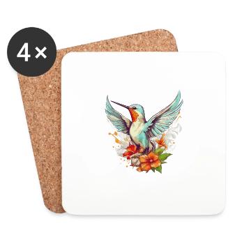 Hummingbird Flowers Bird Animal Art Watercolor Colorful - Coasters (set of 4) - white - Front