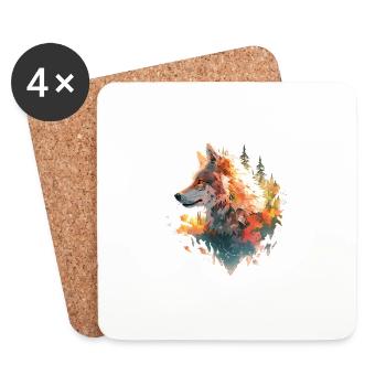 Wolf Wolfskopf Natur Wildnis Wald Bäume Kunst - Untersetzer (4er-Set) - Weiß - Vorne