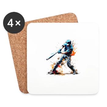 Joueur de baseball coup de circuit Bats Splash - Dessous de verre (lot de 4) - blanc - Devant
