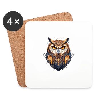 Hibou Oiseau Géométrique Nature Mysticisme Art Coloré - Dessous de verre (lot de 4) - blanc - Devant