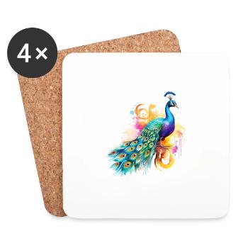Peacock Flowers Peacock Feather Exotic Colorful Colorful - Coasters (set of 4) - white - Front