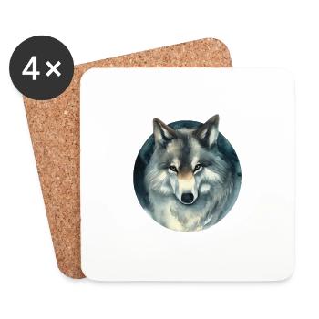 fox wild dog menacing illustration in a circle of glances - Coasters (set of 4) - white - Front