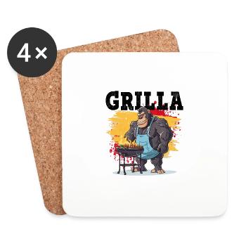 Grillen Grilla Griller Gorilla BBQ Spruch Lustig - Untersetzer (4er-Set) - Weiß - Vorne