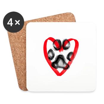 Paw print with heart, red - Coasters (set of 4) - white - Front