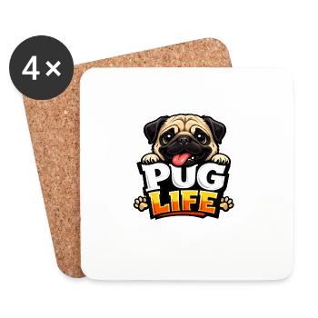 Pug Life Cartoon-Emblem - Untersetzer (4er-Set) - Weiß - Vorne