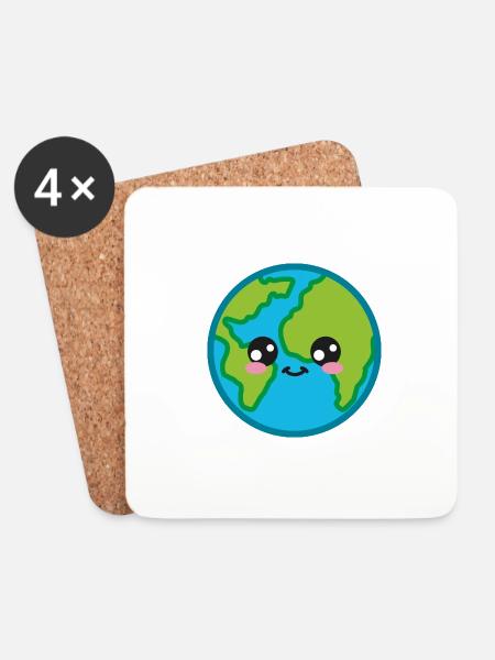 Welt Kawaii Süß - Untersetzer (4er-Set) - Weiß