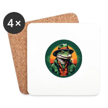 Colorful Alligator Crocodile with Sunglasses and Hat - Coasters (set of 4) - white - Front
