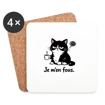 I Don't Care – Blasé Cat and Café Humour - Coasters (set of 4) - white - Front