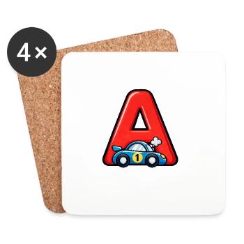 A for Racing Car Cartoon - Coasters (set of 4) - white - Front