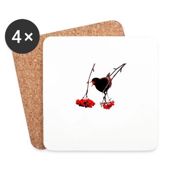 Merle aux baies d’oiseaux - Dessous de verre (lot de 4) - blanc - Devant