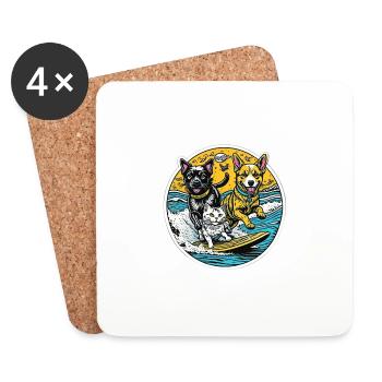Eine Katze und Hunde surfen zusammen: beste Freunde - Untersetzer (4er-Set) - Weiß - Vorne
