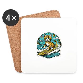 Chat mignon, petit kitty surf en été - Dessous de verre (lot de 4) - blanc - Devant