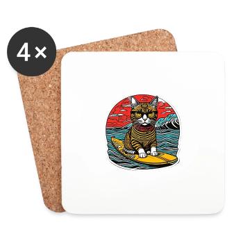 Chat mignon, petit kitty surf en été - Dessous de verre (lot de 4) - blanc - Devant
