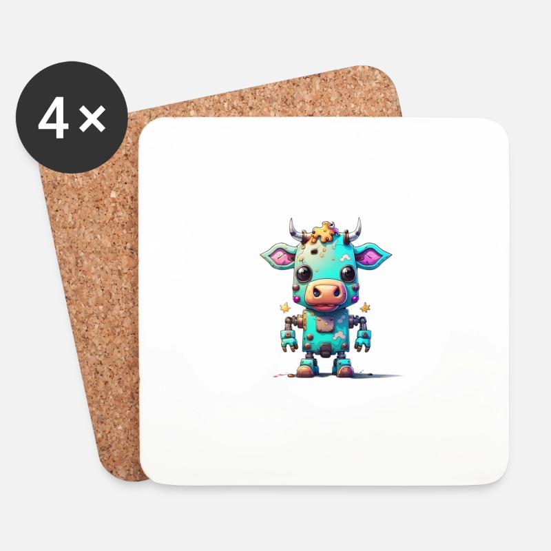 Robot Cow - Coasters (set of 4) - white