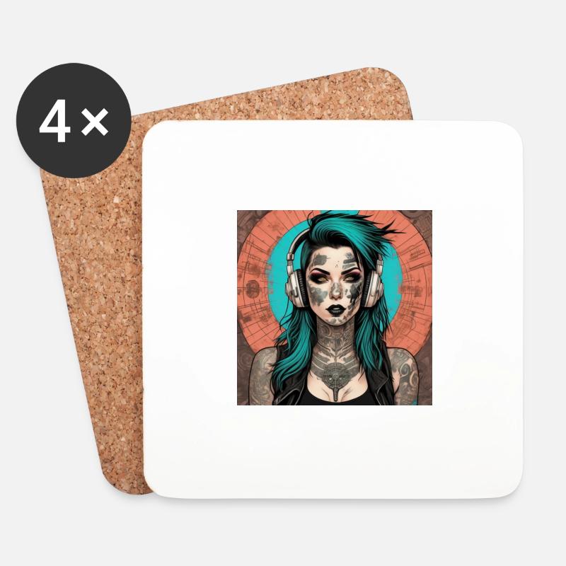 Tattoo Girl - Untersetzer (4er-Set) - Weiß