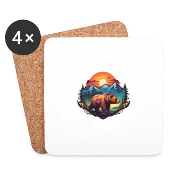 Farbvolles Logo Von einem Bären Wald Berge Sonne - Untersetzer (4er-Set) - Weiß - Vorne