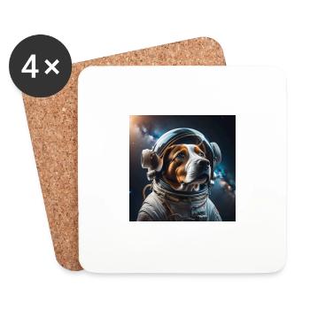 Astronauten Hund, Weltraum, Raumfahrt, Mond, Welta - Untersetzer (4er-Set) - Weiß - Vorne