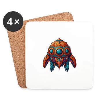 Colorful imaginative whimsical spaceship - Coasters (set of 4) - white - Front