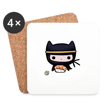 Ninja kawaii Katze zieht niedlichen Sushi-Fan - Untersetzer (4er-Set) - Weiß - Vorne