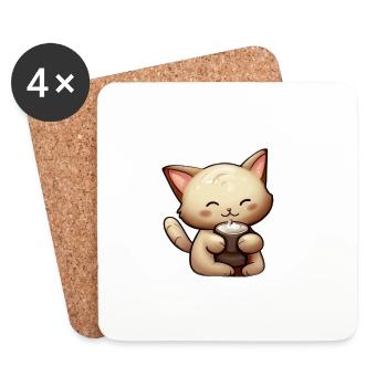 Chat buveur de café - Dessous de verre (lot de 4) - blanc - Devant
