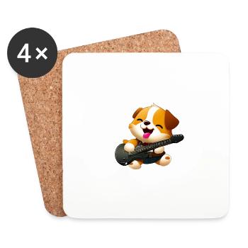 Chien avec guitare - Dessous de verre (lot de 4) - blanc - Devant