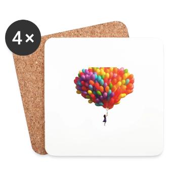 Un enfant avec des ballons colorés qui montent - Dessous de verre (lot de 4) - blanc - Devant