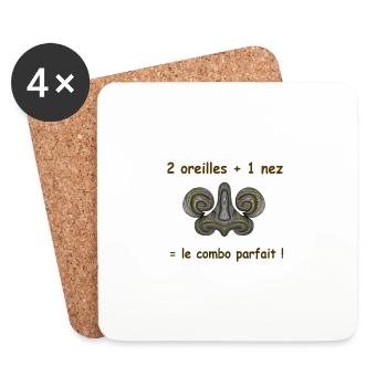 2 oreilles + 1 nez = le combo parfait ! - Dessous de verre (lot de 4) - blanc - Devant