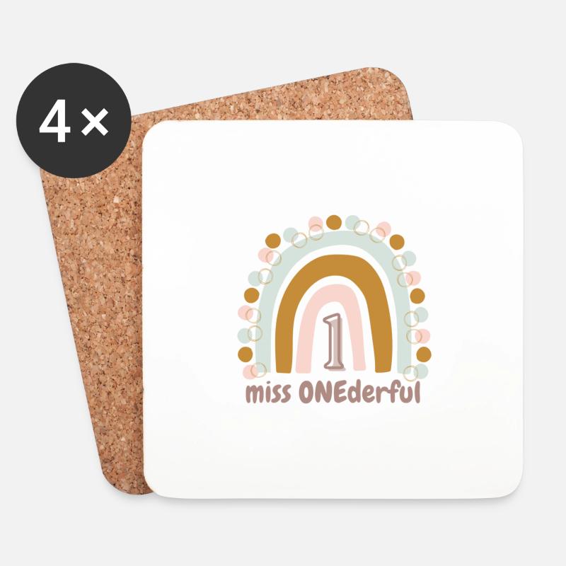 Miss ONEderful 1. Geburtstag Regenbogen - Untersetzer (4er-Set) - Weiß
