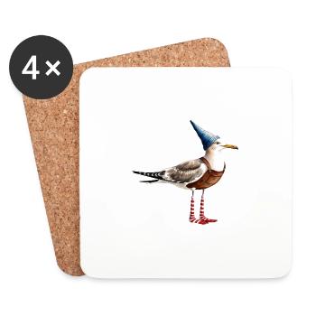 Möwen Illustration mit Latzhose - Untersetzer (4er-Set) - Weiß - Vorne