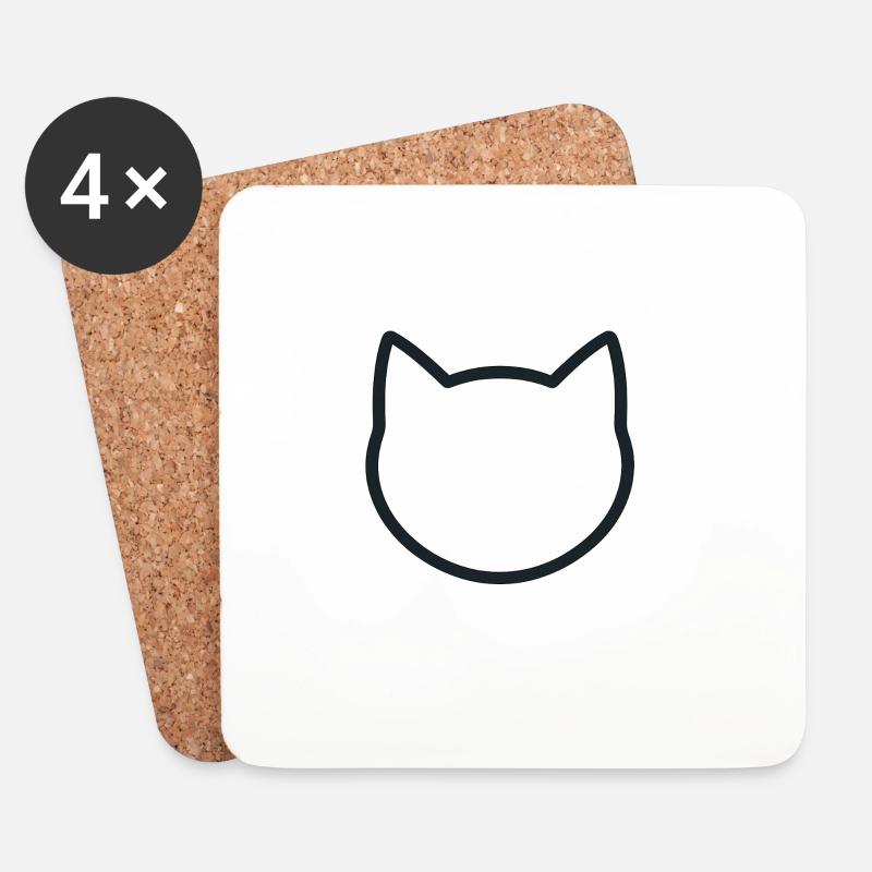 Minimalistische Katzenkontur Grafik - Untersetzer (4er-Set) - Weiß