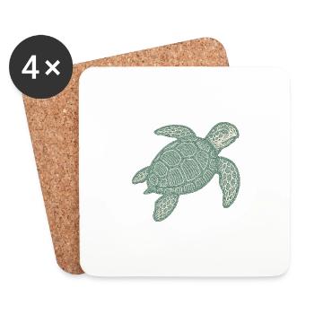 Stick-Schildkröte - Untersetzer (4er-Set) - Weiß - Vorne