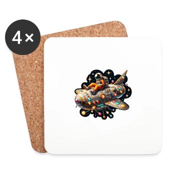 Vaisseau spatial imaginatif et fantaisiste avec astronaute - Dessous de verre (lot de 4) - blanc - Devant