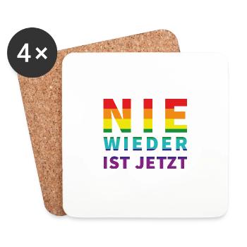 Nie wieder ist jetzt! Schriftzug Pride Flagge - Untersetzer (4er-Set) - Weiß - Vorne