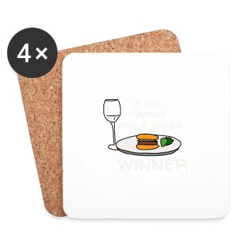 Wine + Dinner = Winner - Untersetzer (4er-Set) - Weiß - Vorne