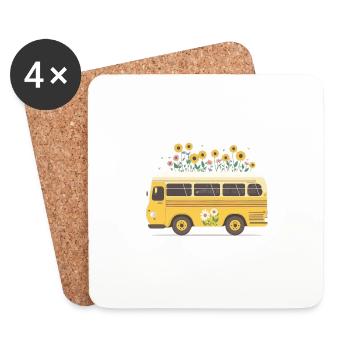 Charmante Bus Reise 5 - Untersetzer (4er-Set) - Weiß - Vorne