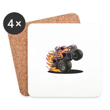 Monstertruck mit lodernden Reifen - Untersetzer (4er-Set) - Weiß - Vorne